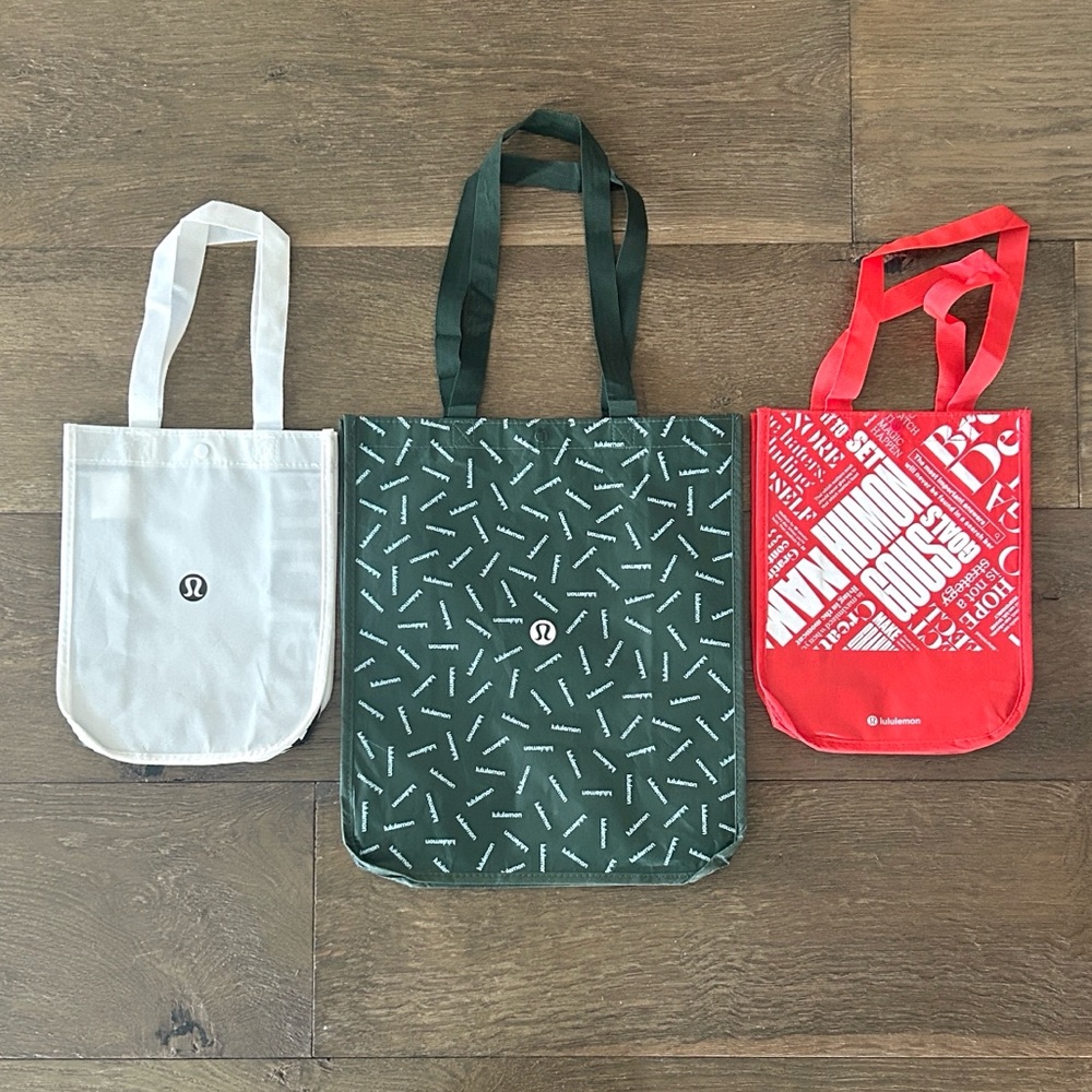 Lululemon Reusable Bag- Set of 3 White, Green, Red - Picture 3 of 7